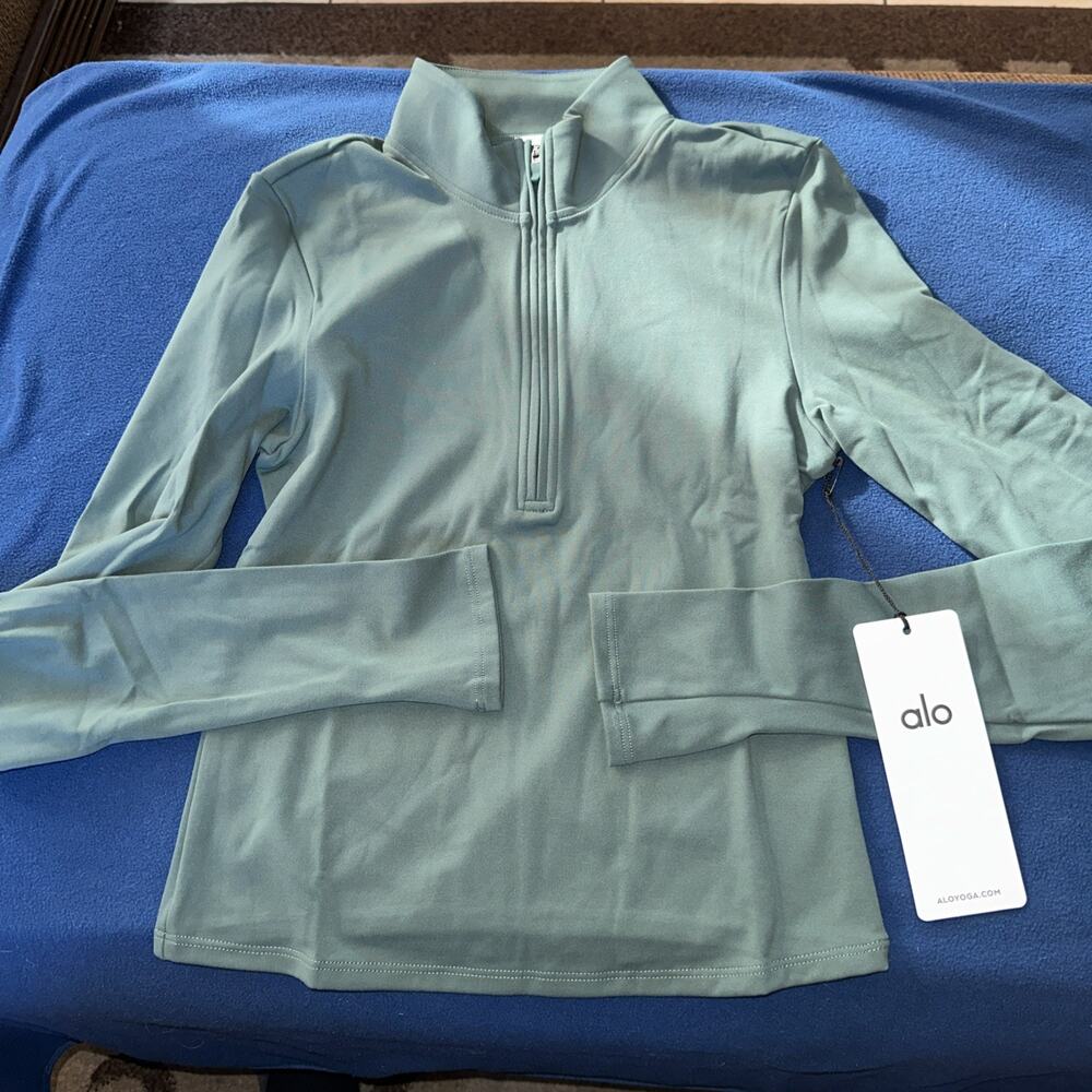 Alo Yoga Women Softsculpt Precision 1/4 Zip Long Sleeve Top Size X Small Green